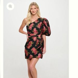 Meet Me In Santorini Scarlet Blossom Noir One Shoulder Dress Size L